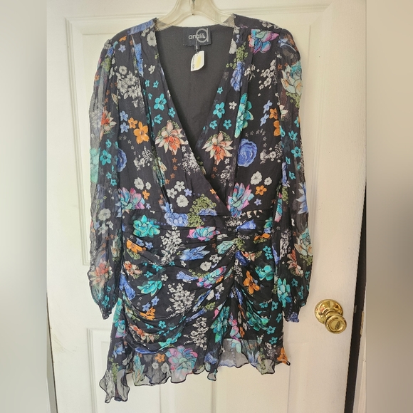 Analili Floral Mini Dress - Black and Multicolor - Picture 1 of 5